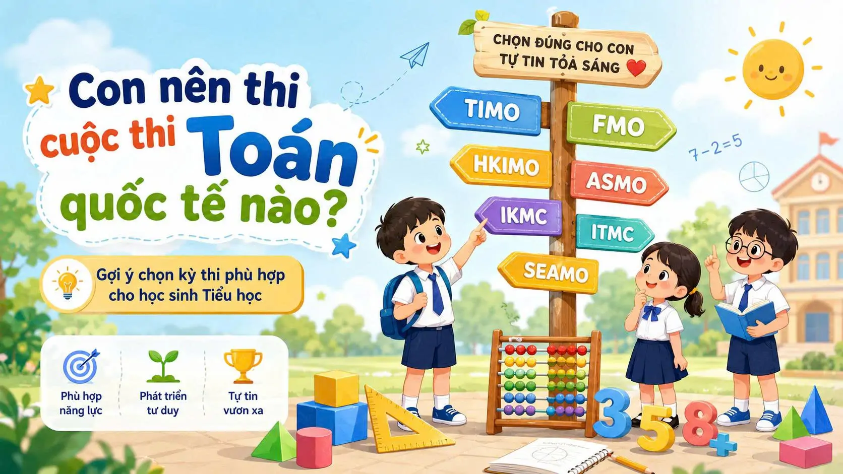 Học sinh Tiểu học chọn cuộc thi Toán quốc tế phù hợp như TIMO HKIMO FMO ASMO IKMC ITMC