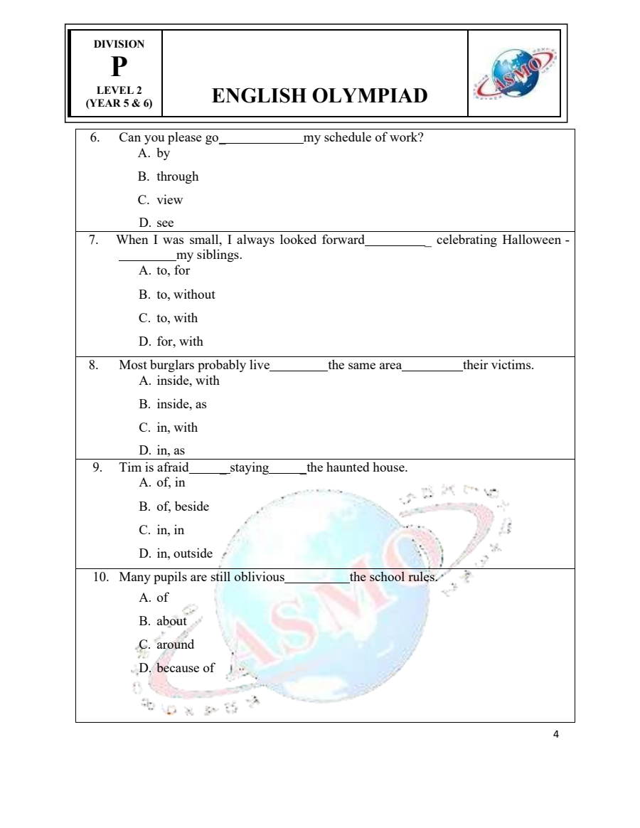 Đề thi ASMO Tiếng Anh khối 3-4 (đề mẫu)