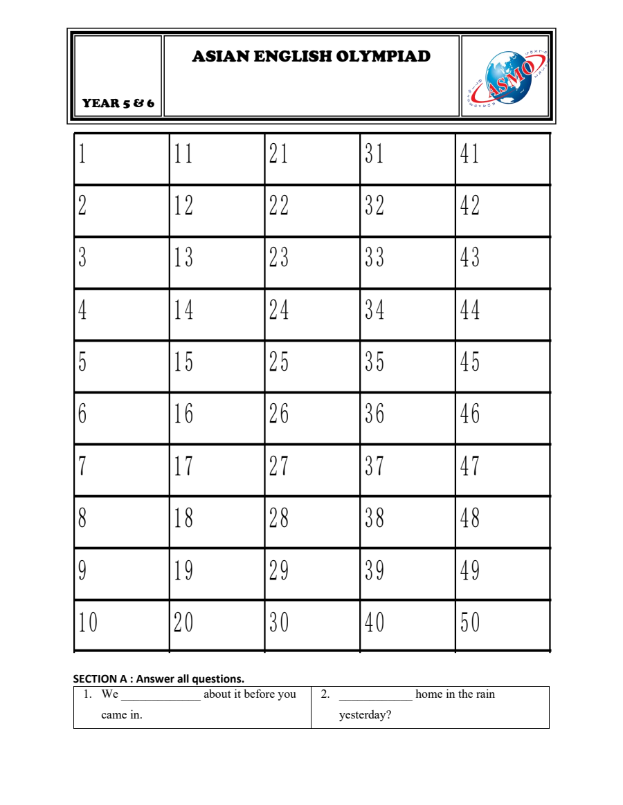 Đề thi ASMO Tiếng Anh khối 5-6