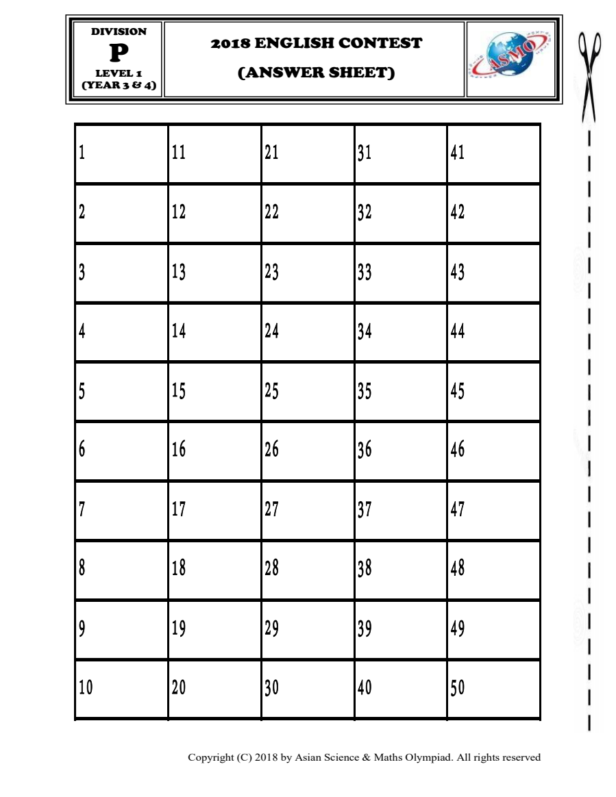 Đề thi ASMO Tiếng Anh khối 3-4 năm 2018